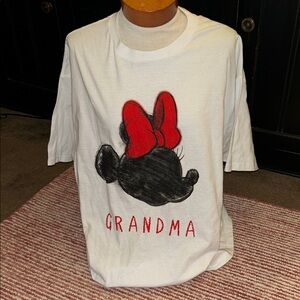 Disney White Tee with Black Minnie Silhouette and Red Bow - Grandma